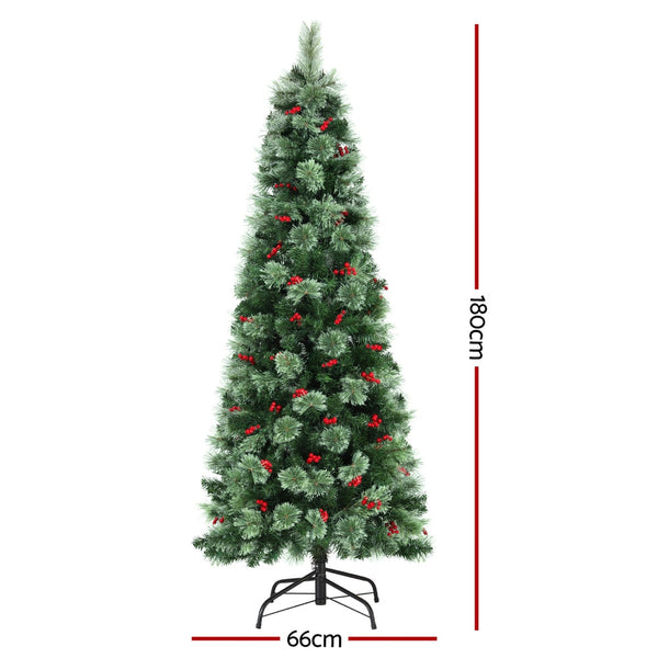 Jingle Jollys Christmas Tree 1.8M Led Xmas Party Decorations Red Barries Seasonal Decorations