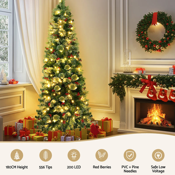 Jingle Jollys Christmas Tree 1.8M Led Xmas Party Decorations Red Barries Seasonal Decorations