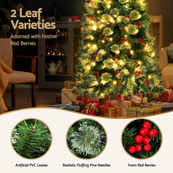 Jingle Jollys Christmas Tree 1.8M Led Xmas Party Decorations Red Barries Seasonal Decorations