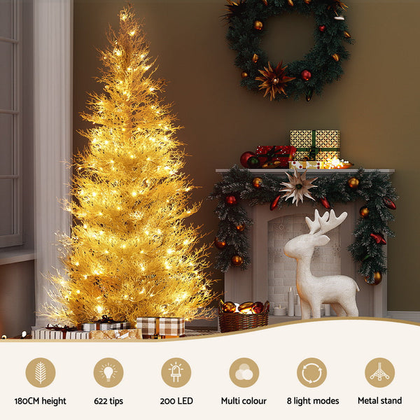 Jingle Jollys 1.8M Led Christmas Tree Modes Adjustable Multi Color Light Snowy Seasonal Decorations