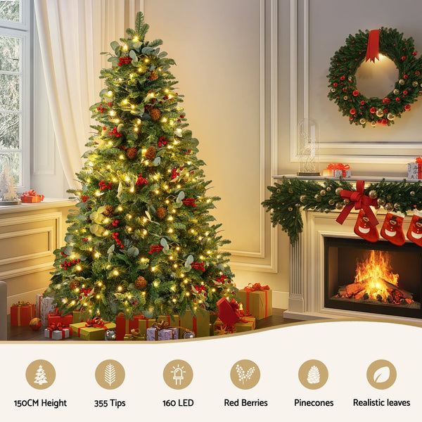 Jingle Jollys Christmas Tree 1.5M 160 Led Xmas Party Decorations 355 Tips Seasonal Decorations