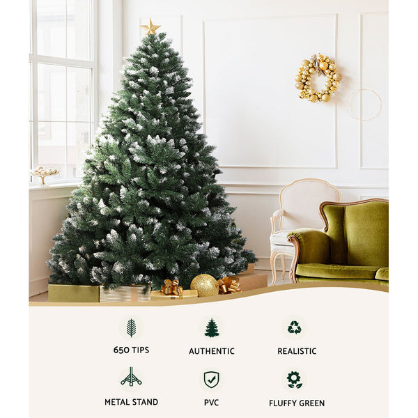 Jingle Jollys Christmas Tree 1.8M Snowy Xmas Decoration 650 Tips Seasonal Decorations