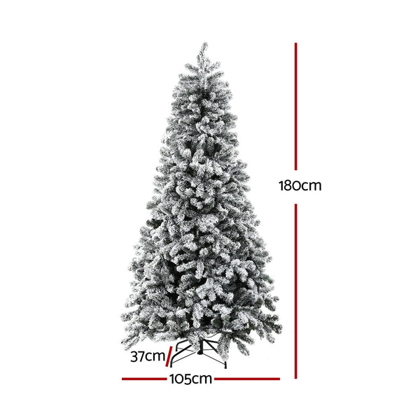 Jingle Jollys Christmas Tree 1.8M Snow Flocked Led Xmas Decoration Light Modes Seasonal Decorations