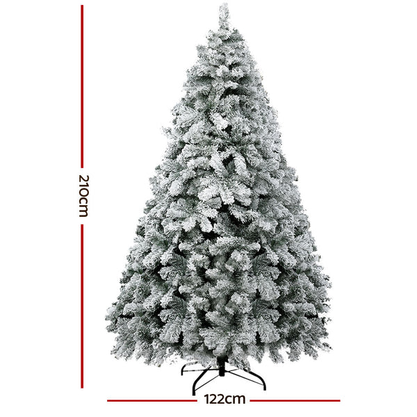 Jingle Jollys Christmas Tree 2.1M Snow Flocked Xmas Decorations 780 Tips Seasonal Decorations