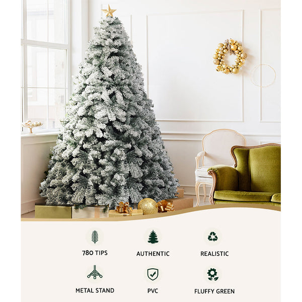 Jingle Jollys Christmas Tree 2.1M Snow Flocked Xmas Decorations 780 Tips Seasonal Decorations