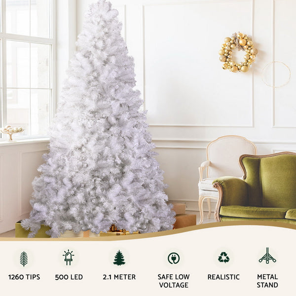 Jingle Jollys Christmas Tree 2.1M 500 Led Xmas Decorations White 1260 Tips Seasonal Decorations