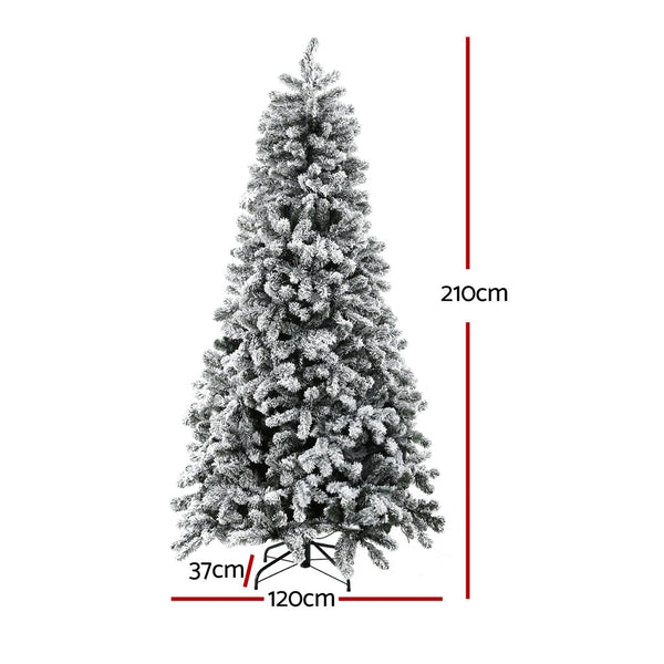 Jingle Jollys Christmas Tree 2.1M Snow Flocked Led Xmas Decoration 8 Light Modes Seasonal Decorations