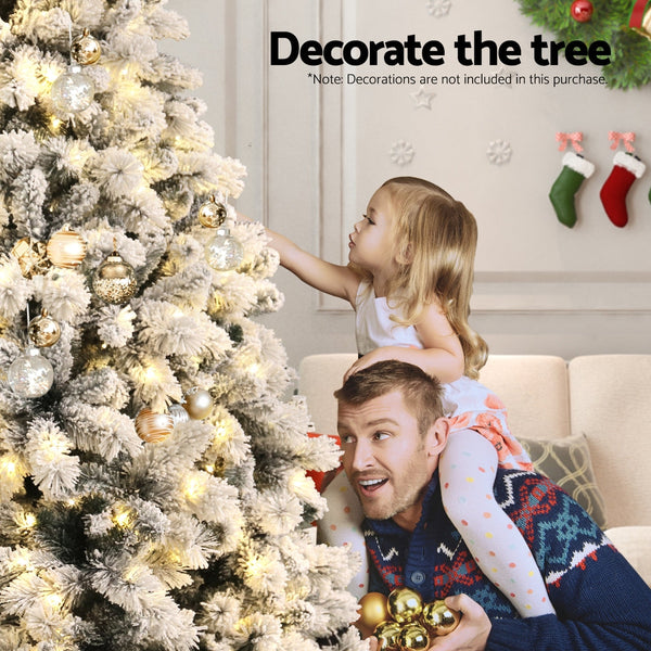 Jingle Jollys Christmas Tree 2.1M Snow Flocked Led Xmas Decoration 8 Light Modes Seasonal Decorations
