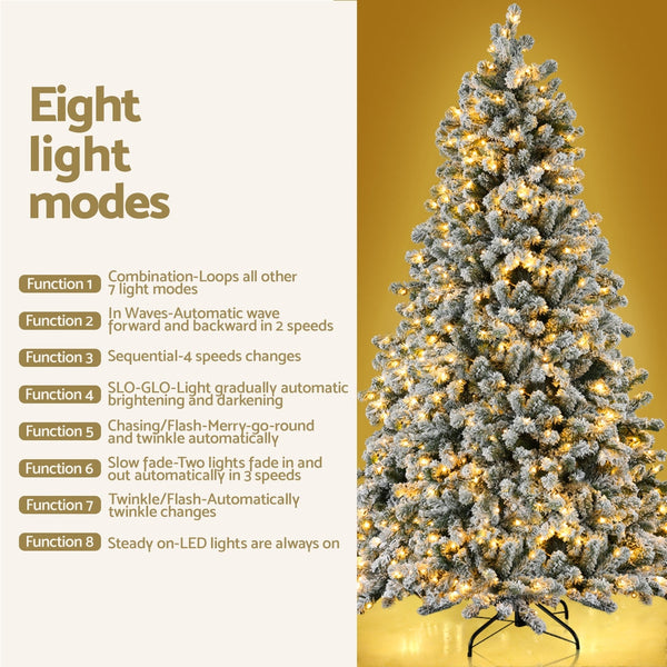 Jingle Jollys Christmas Tree 2.1M Snow Flocked Led Xmas Decoration 8 Light Modes Seasonal Decorations