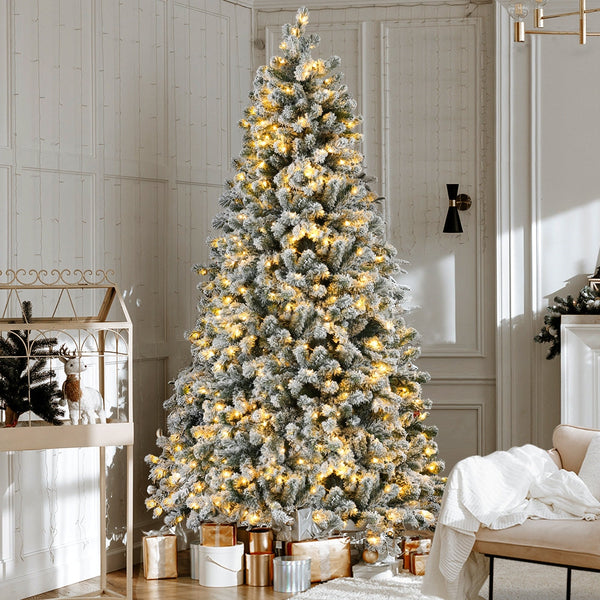 Jingle Jollys Christmas Tree 2.1M Snow Flocked Led Xmas Decoration 8 Light Modes Seasonal Decorations