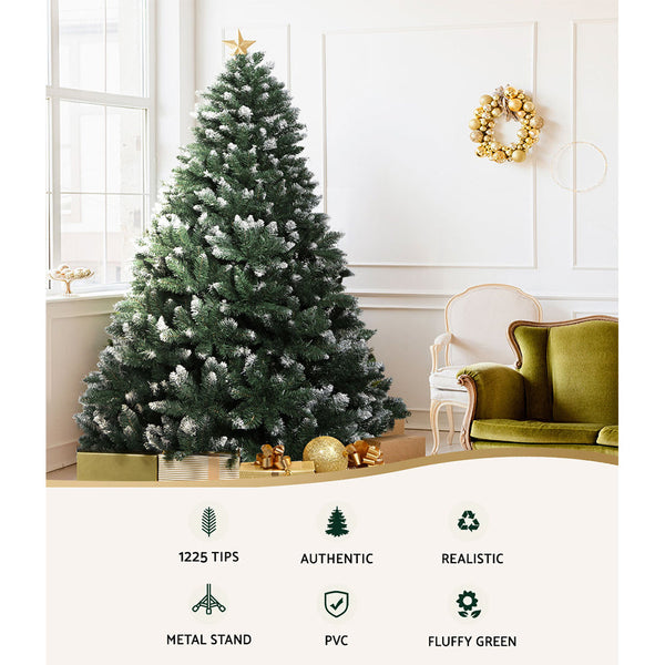 Jingle Jollys Christmas Tree 2.4M Snowy Xmas Decoration 1225 Tips Seasonal Decorations