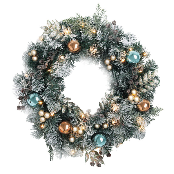 Jingle Jollys 60Cm Christmas Wreath With Led Lights Snowy Garland Xmas Decor Seasonal Decorations