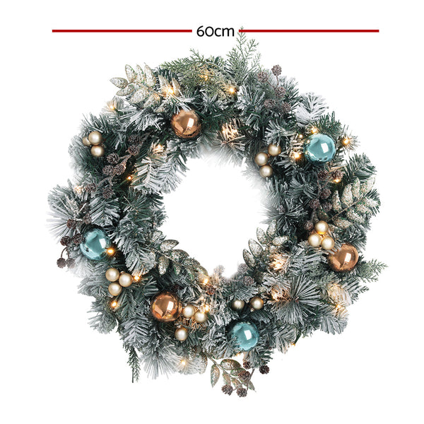 Jingle Jollys 60Cm Christmas Wreath With Led Lights Snowy Garland Xmas Decor Seasonal Decorations
