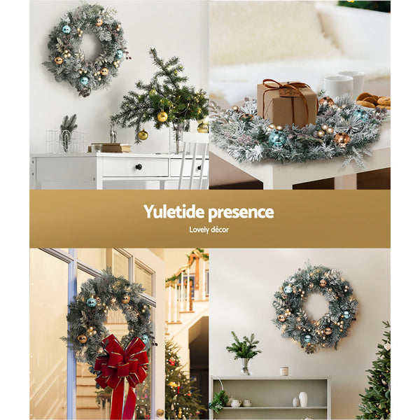 Jingle Jollys 60Cm Christmas Wreath With Led Lights Snowy Garland Xmas Decor Seasonal Decorations