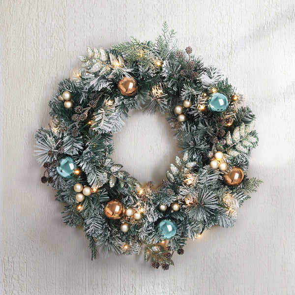Jingle Jollys 60Cm Christmas Wreath With Led Lights Snowy Garland Xmas Decor Seasonal Decorations