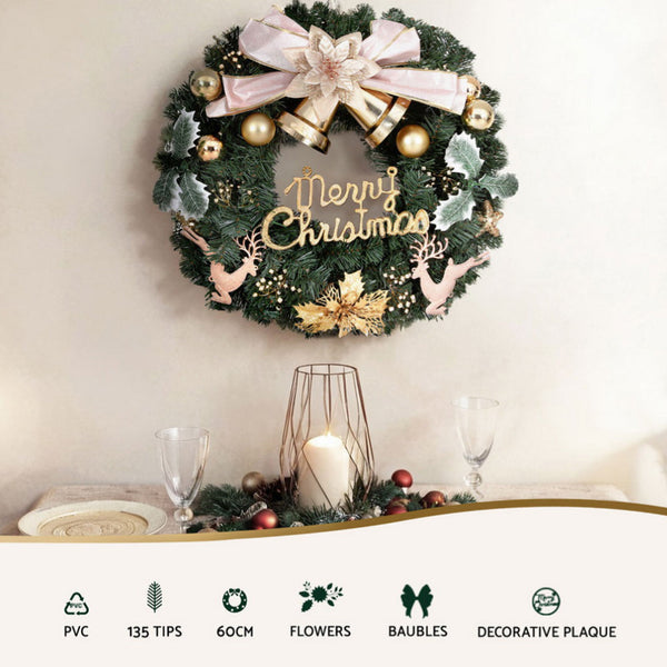 Jingle Jollys Christmas Wreath 60Cm Garland Flowers Baubles Party Decorations Seasonal Decorations