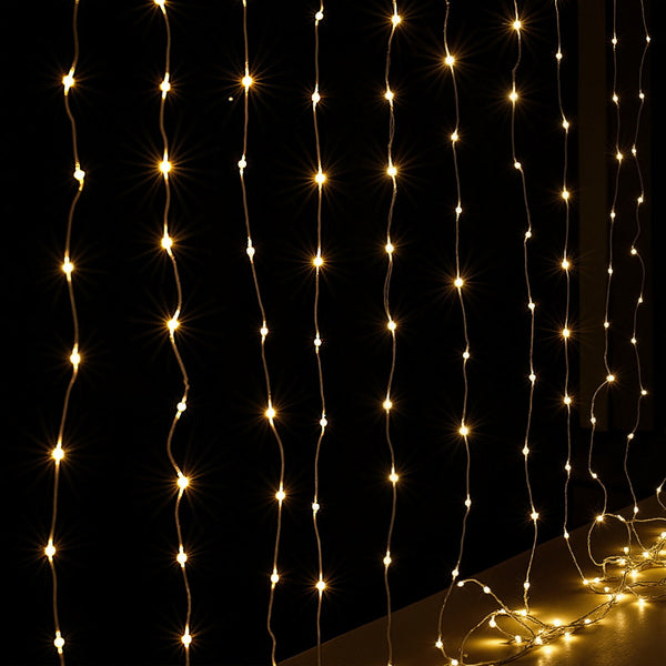 Jingle Jollys 3X3m Christmas Lights Curtain String Light 300 Led Warm White Seasonal Decorations