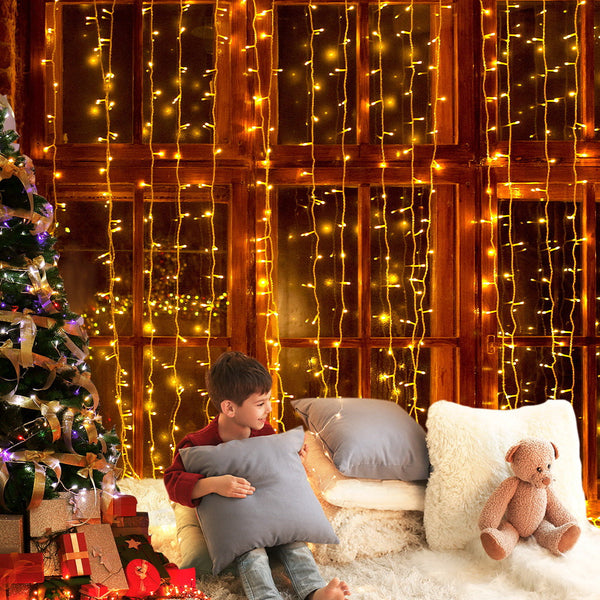 3X6m Christmas Lights Curtain Warm White 600 Led Jingle Jollys Seasonal Decorations
