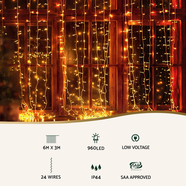 3X6m Christmas Lights Curtain 960 Led Rgb Remote Jingle Jollys Seasonal Decorations
