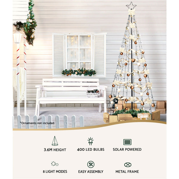 3.6M Christmas Tree Led Solar Warm Jingle Jollys Seasonal Decorations