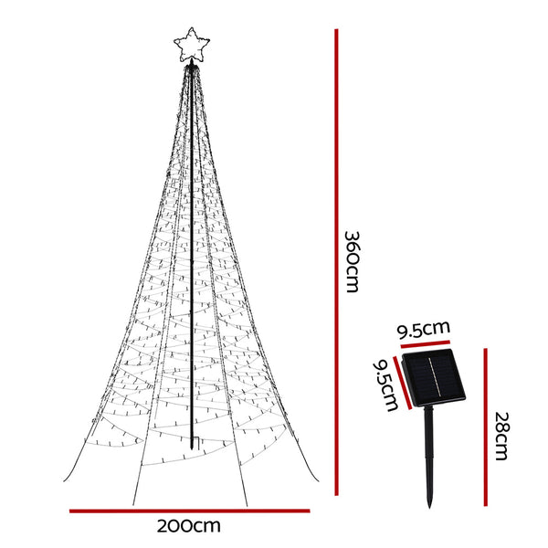 3.6M Christmas Tree 800 Led Solar Net Lights Jingle Jollys Seasonal Decorations