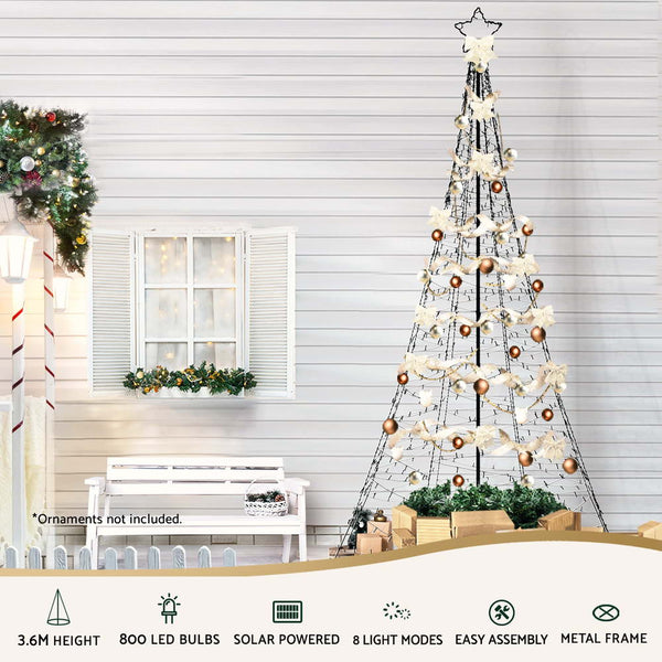 3.6M Christmas Tree 800 Led Solar Net Lights Jingle Jollys Seasonal Decorations