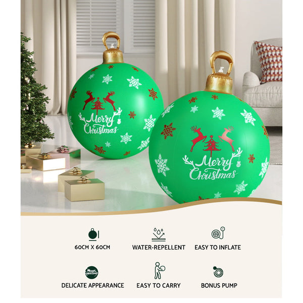 Jingle Jollys Christmas Inflatable Ball Bauble 60Cm Outdoor Decoration Green Seasonal Decorations