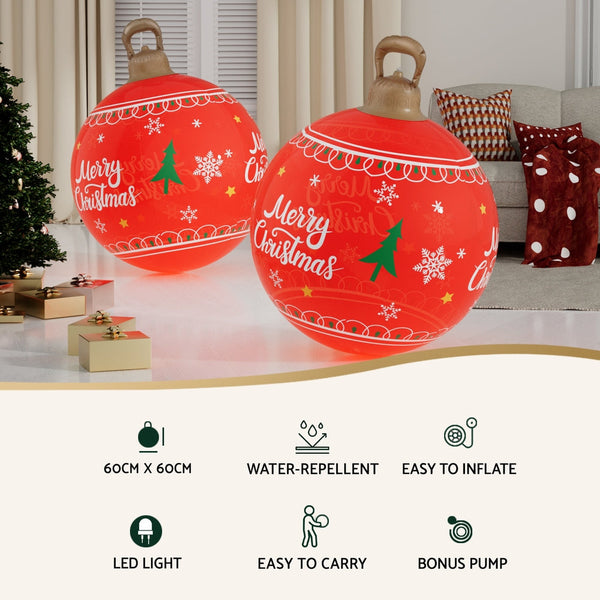 Jingle Jollys Christmas Inflatable Ball 60Cm Led Illuminated Xmas Decoration Red Seasonal Decorations