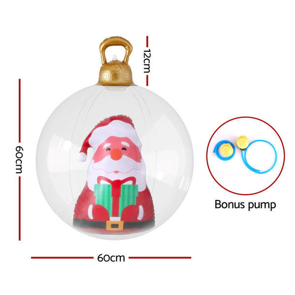 Jingle Jollys Christmas Inflatable Ball 60Cm Santa Decoration Giant Bauble Clear Seasonal Decorations
