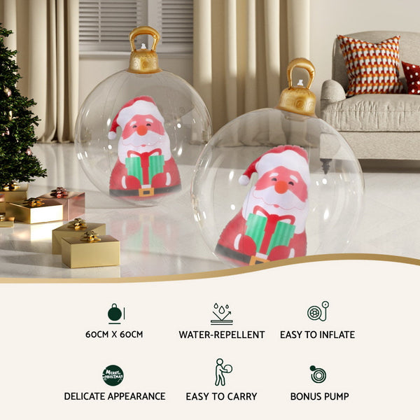 Jingle Jollys Christmas Inflatable Ball 60Cm Santa Decoration Giant Bauble Clear Seasonal Decorations