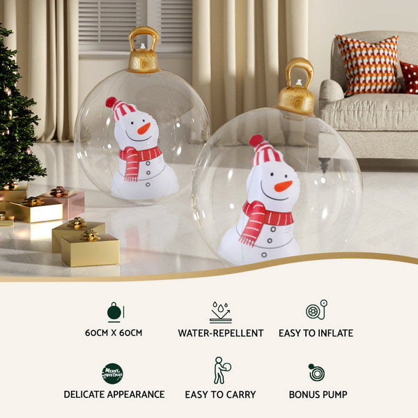Jingle Jollys Christmas Inflatable Ball 60Cm Snowman Decoration Giant Bauble Seasonal Decorations