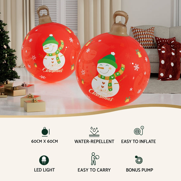 Jingle Jollys Christmas Inflatable Ball 60Cm Illuminated Led Snowman Xmas Decor Seasonal Decorations