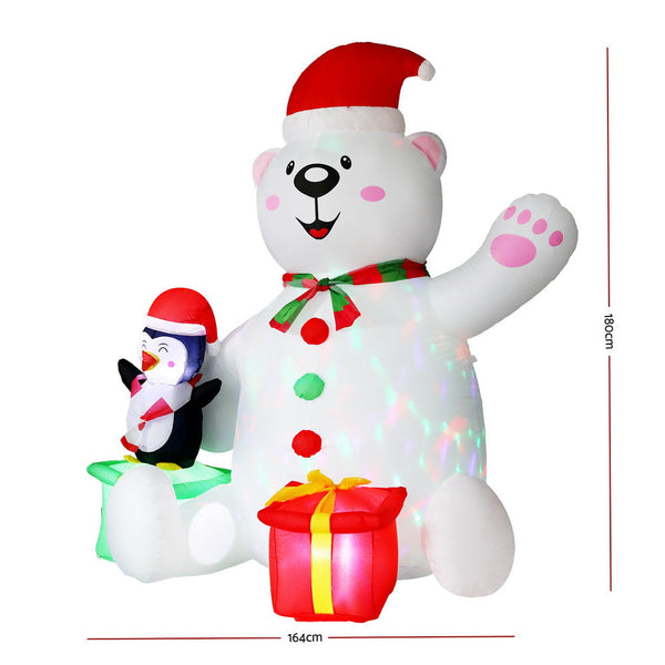 Jingle Jollys Christmas Inflatable Bear 1.8M Height Led Outdoor Decorations Illuminated Seasonal Decorations