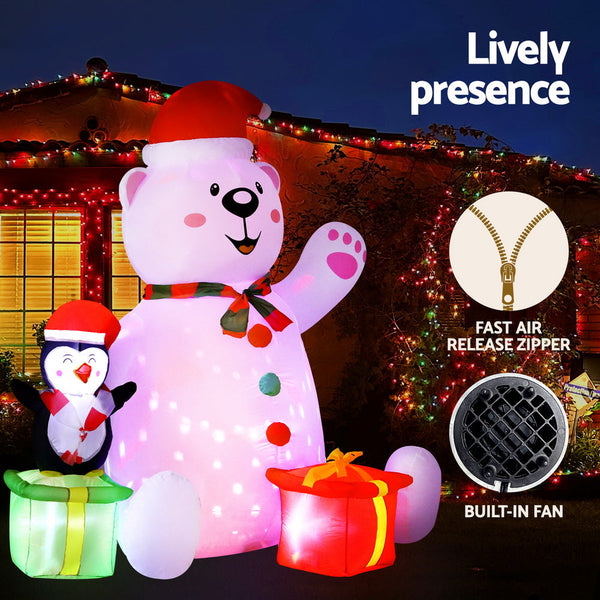 Jingle Jollys Christmas Inflatable Bear 1.8M Height Led Outdoor Decorations Illuminated Seasonal Decorations