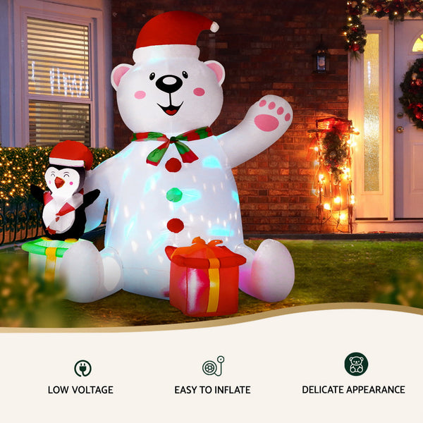 Jingle Jollys Christmas Inflatable Bear 1.8M Height Led Outdoor Decorations Illuminated Seasonal Decorations