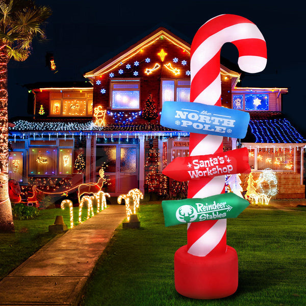 Jingle Jollys Christmas Inflatable Candy Pole 2.4M Illuminated Decorations Seasonal Decorations