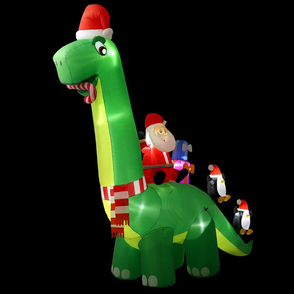 Jingle Jollys Christmas Inflatable Santa Dinosaur 3.8M Illuminated Decorations Seasonal Decorations
