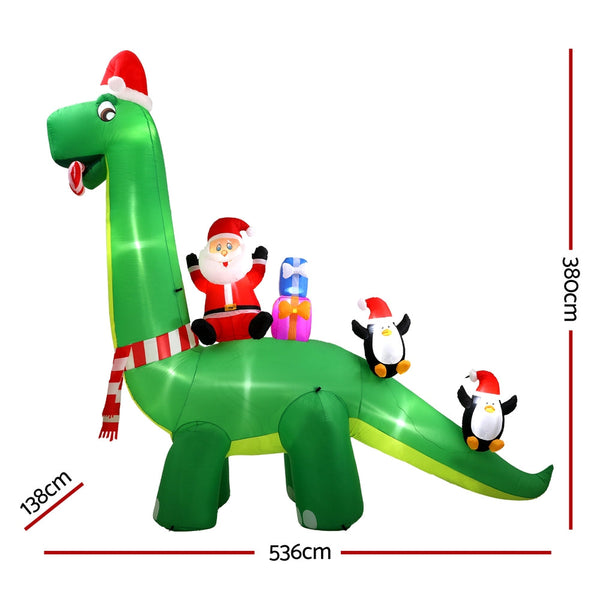 Jingle Jollys Christmas Inflatable Santa Dinosaur 3.8M Illuminated Decorations Seasonal Decorations