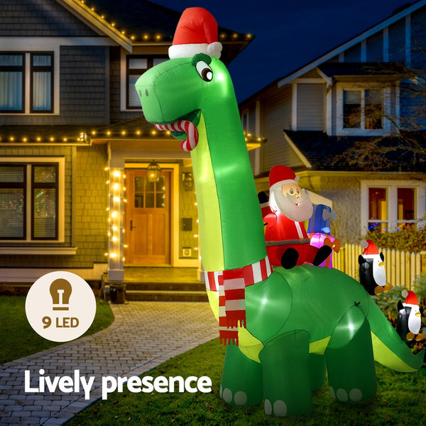 Jingle Jollys Christmas Inflatable Santa Dinosaur 3.8M Illuminated Decorations Seasonal Decorations