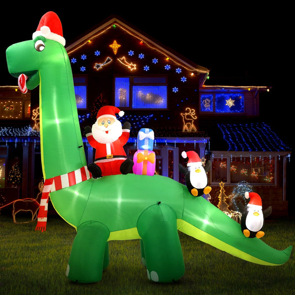 Jingle Jollys Christmas Inflatable Santa Dinosaur 3.8M Illuminated Decorations Seasonal Decorations