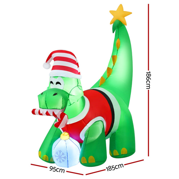 Jingle Jollys Christmas Inflatable Dinosaur 1.86M Height Led Decorations Illuminated Seasonal Decorations