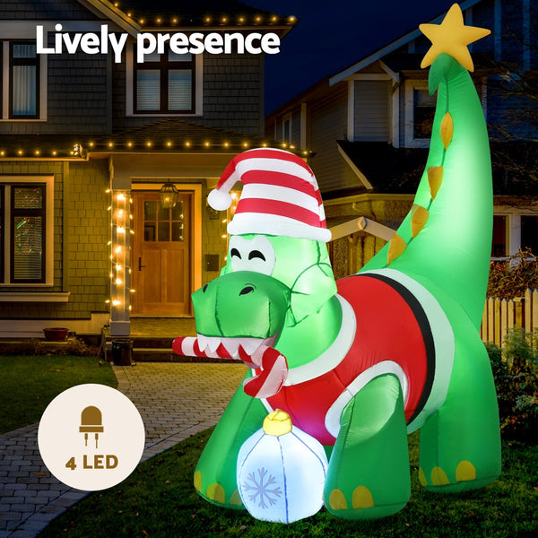 Jingle Jollys Christmas Inflatable Dinosaur 1.86M Height Led Decorations Illuminated Seasonal Decorations