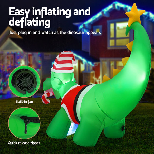 Jingle Jollys Christmas Inflatable Dinosaur 1.86M Height Led Decorations Illuminated Seasonal Decorations