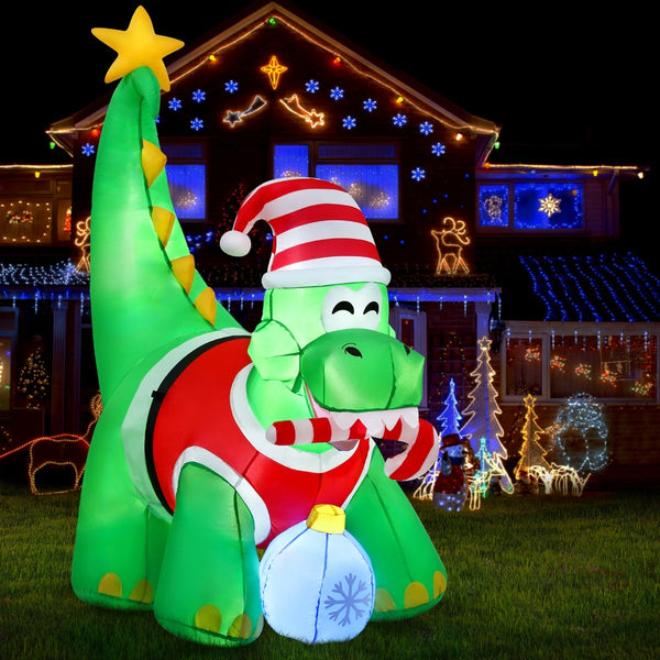 Jingle Jollys Christmas Inflatable Dinosaur 1.86M Height Led Decorations Illuminated Seasonal Decorations