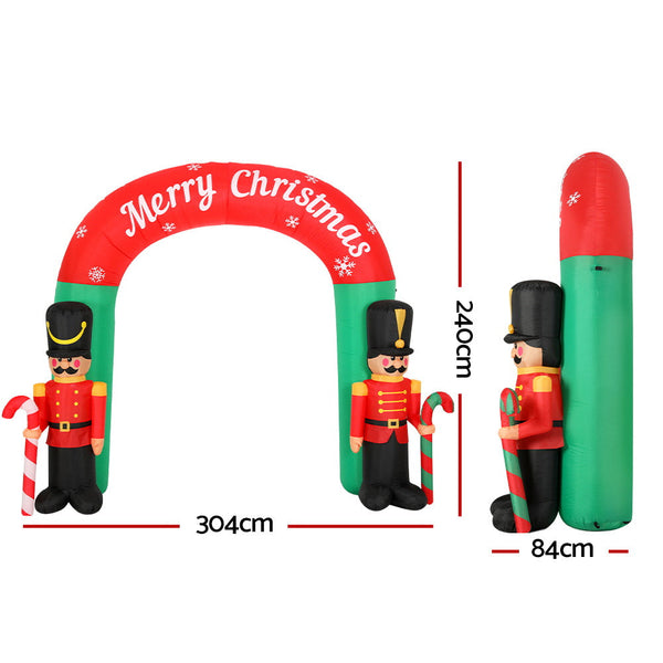 Jingle Jollys Christmas Inflatable Archwary Nutcracker 3M Illuminated Decorations Seasonal Decorations