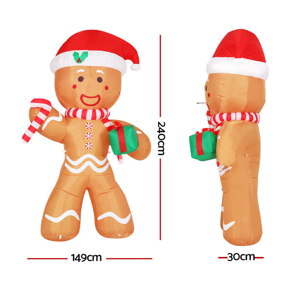 Jingle Jollys Christmas Inflatable Gingerbread Man 2.4M Illuminated Decorations Seasonal Decorations