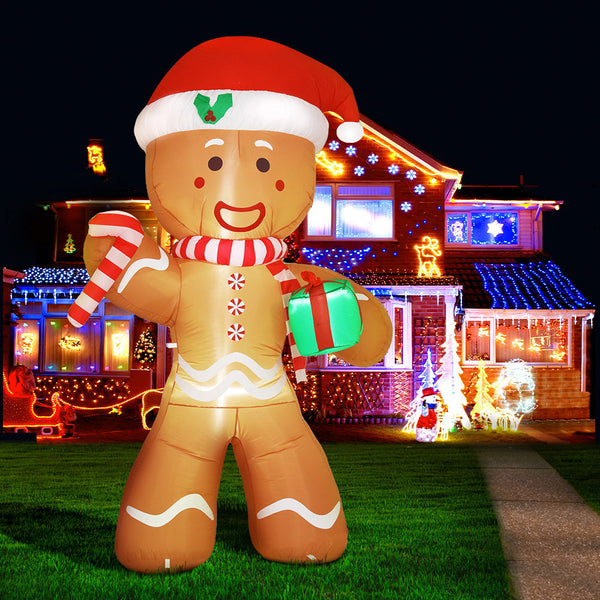 Jingle Jollys Christmas Inflatable Gingerbread Man 2.4M Illuminated Decorations Seasonal Decorations