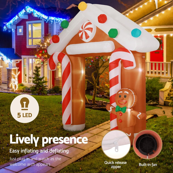 Jingle Jollys Christmas Inflatable Archwary Ginger 2.8M Illuminated Decorations Seasonal Decorations