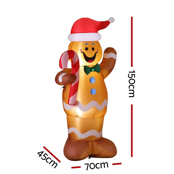 Jingle Jollys Christmas Inflatable Gingerbread Man 1.5M Height Led Decorations Illuminated Seasonal Decorations