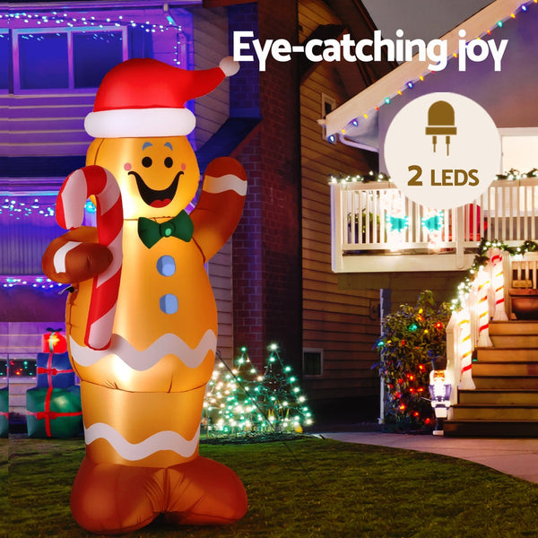 Jingle Jollys Christmas Inflatable Gingerbread Man 1.5M Height Led Decorations Illuminated Seasonal Decorations